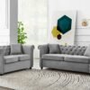 Ascot Chesterfield Fabric 2+3 Seater Sofa, Grey Velvet