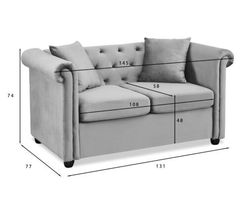 Ascot Chesterfield Fabric 2+3 Seater Sofa, Grey Velvet - Image 9