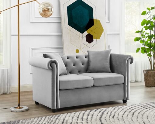 Ascot Chesterfield Fabric 2+3 Seater Sofa, Grey Velvet - Image 2