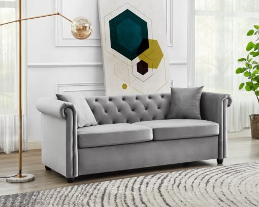 Ascot Chesterfield Fabric 2+3 Seater Sofa, Grey Velvet - Image 3