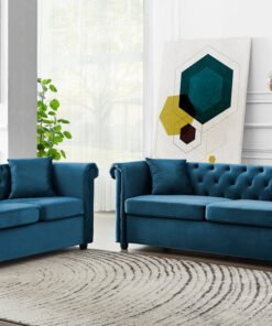Ascot Chesterfield Fabric 2+3 Seater Sofa, Blue Velvet