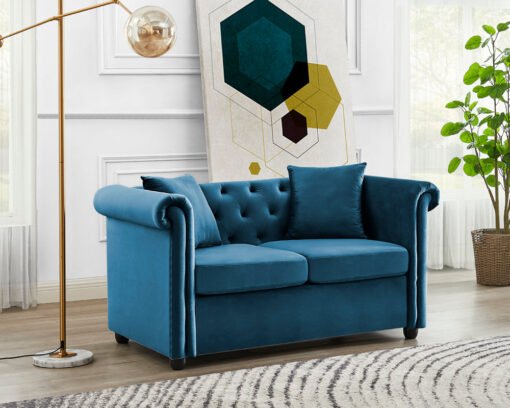 Ascot Chesterfield Fabric 2+3 Seater Sofa, Blue Velvet - Image 2