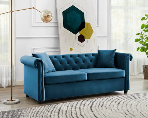 Ascot Chesterfield Fabric 2+3 Seater Sofa, Blue Velvet - Image 3