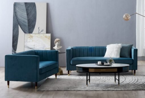 Thomas Velvet Fabric 3 Seater Sofa, Blue Velvet - Image 9