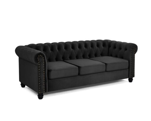 Chesterfield Velvet Fabric 2+3 Seater Sofa Set, Black Velvet - Image 5