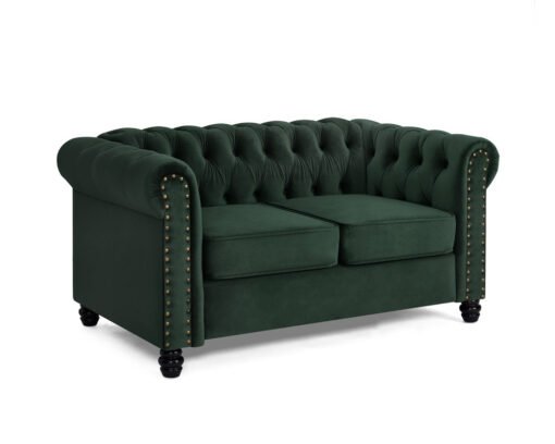 Chesterfield Velvet Fabric 2+3 Seater Sofa Set, Green Velvet - Image 4