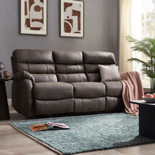 Maxwell Sofa Suite 3 Seater Manual Recliner Air Leather Padded, Brown - Image 2