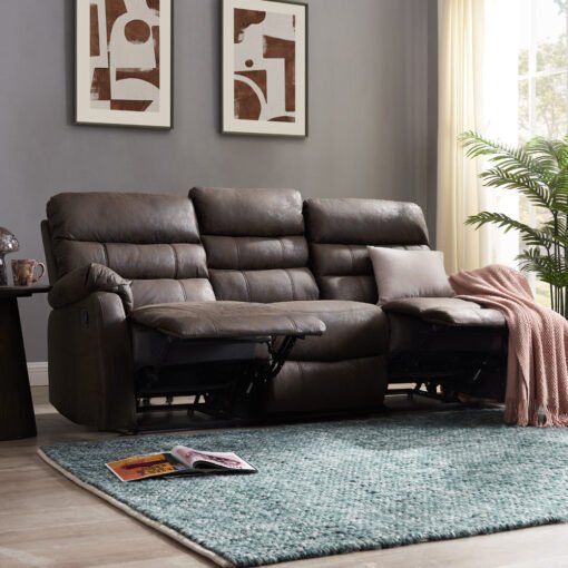 Maxwell Sofa Suite 3 Seater Manual Recliner Air Leather Padded, Brown