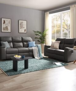 Collins 2+3 Sofa Set Manual Recliner with Armrest Cupholders, Grey Air Leather
