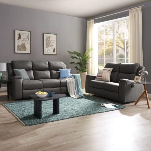 Collins 2+3 Sofa Set Manual Recliner with Armrest Cupholders, Grey Air Leather
