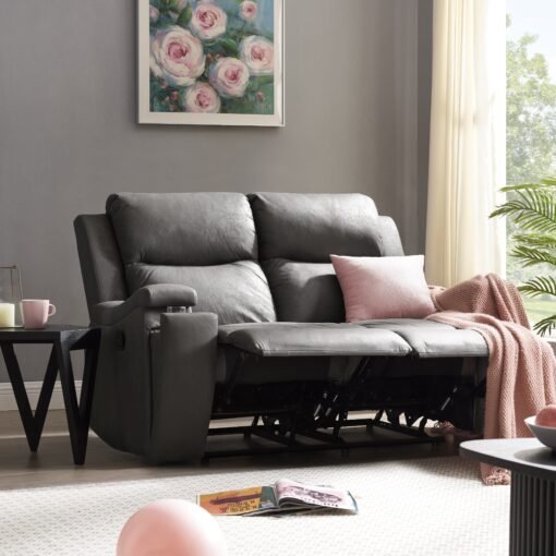 Collins 2+3 Sofa Set Manual Recliner with Armrest Cupholders, Grey Air Leather - Image 2