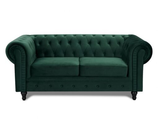 Chesterfield Pleat Velvet Fabric 2+3 Seater Sofa Set, Green Velvet - Image 3
