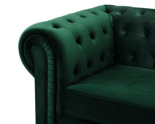 Chesterfield Pleat Velvet Fabric 2+3 Seater Sofa Set, Green Velvet - Image 7