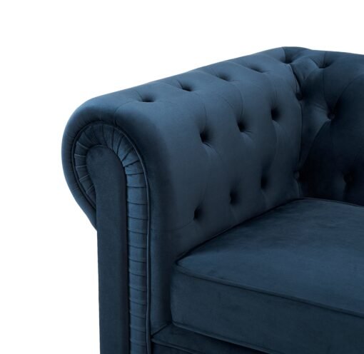 Chesterfield Pleat Velvet Fabric 2+3 Seater Sofa Set, Midnight Blue Velvet - Image 8