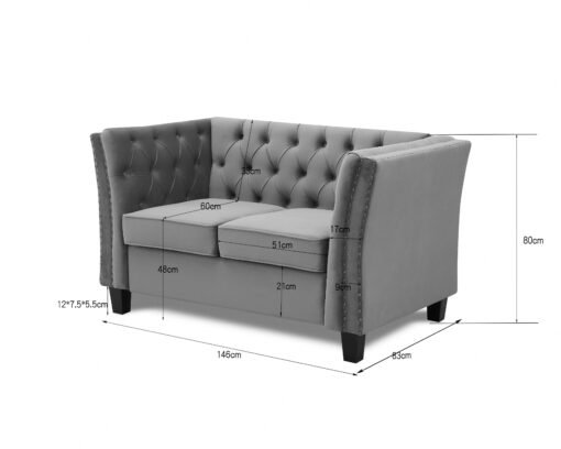 Chelsea Velvet Fabric 2+3 Seater Sofa, Light Grey Velvet - Image 9