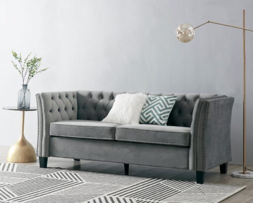 Chelsea Velvet Fabric 2+3 Seater Sofa, Light Grey Velvet - Image 2