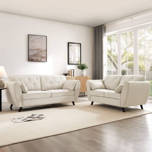 Monroe 3 Seater Sofa, Cream Linen - Image 3
