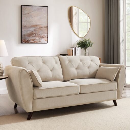 Monroe 3 Seater Sofa, Beige Linen