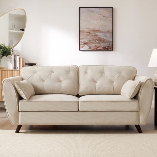 Monroe 3 Seater Sofa, Beige Linen - Image 2
