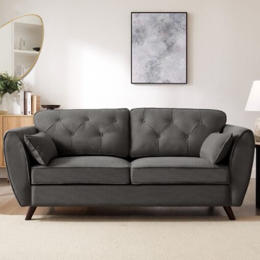 Monroe 3 Seater Sofa, Dark Grey Linen - Image 2