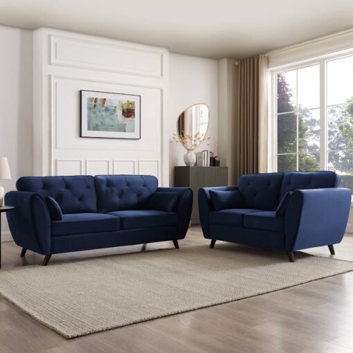Monroe 3 Seater Sofa, Blue Velvet - Image 3