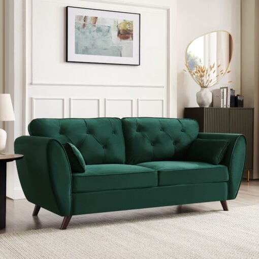 Monroe 3 Seater Sofa, Green Velvet