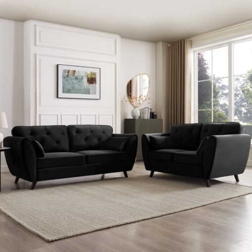 Monroe 3 Seater Sofa, Black Velvet - Image 3