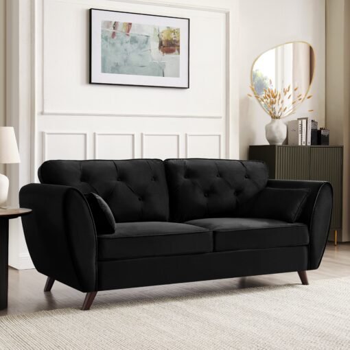 Monroe 3 Seater Sofa, Black Velvet