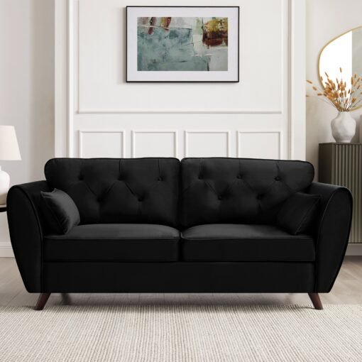 Monroe 3 Seater Sofa, Black Velvet - Image 2