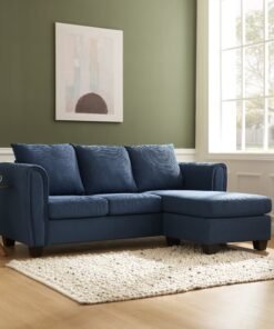 Halena 3 Seater Sofa With Reversible Chaise, Blue Cord