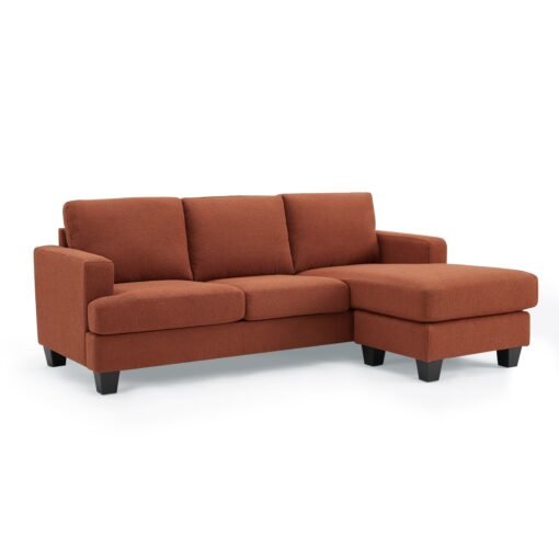 Hazel 3 Seater Reversible Chaise Sofa, Burnt Orange Boucle Fabric - Image 3