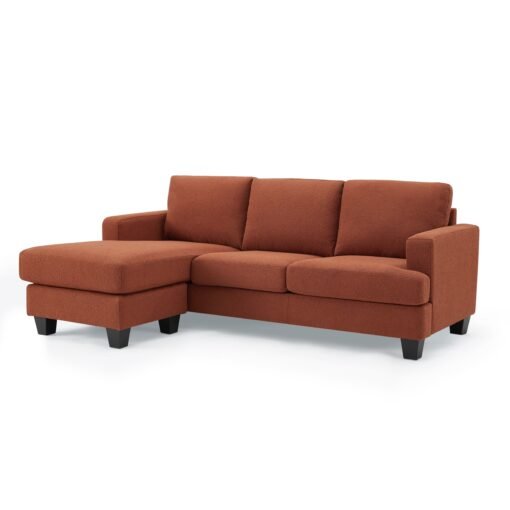 Hazel 3 Seater Reversible Chaise Sofa, Burnt Orange Boucle Fabric - Image 4