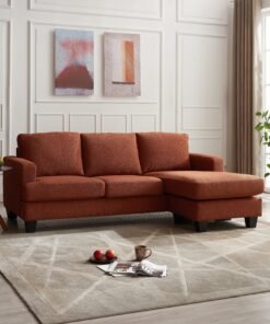Hazel 3 Seater Reversible Chaise Sofa, Burnt Orange Boucle Fabric