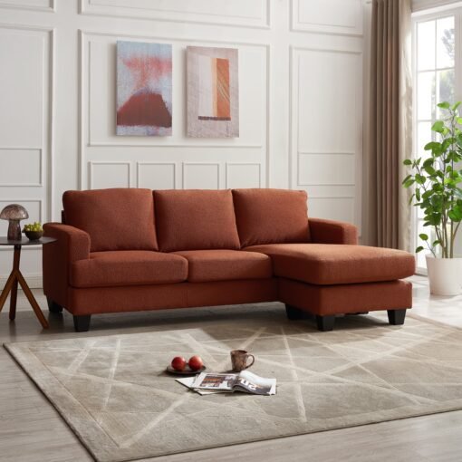 Hazel 3 Seater Reversible Chaise Sofa, Burnt Orange Boucle Fabric