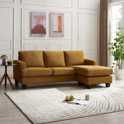 Hazel 3 Seater Reversible Chaise Sofa, Mustard Boucle Fabric