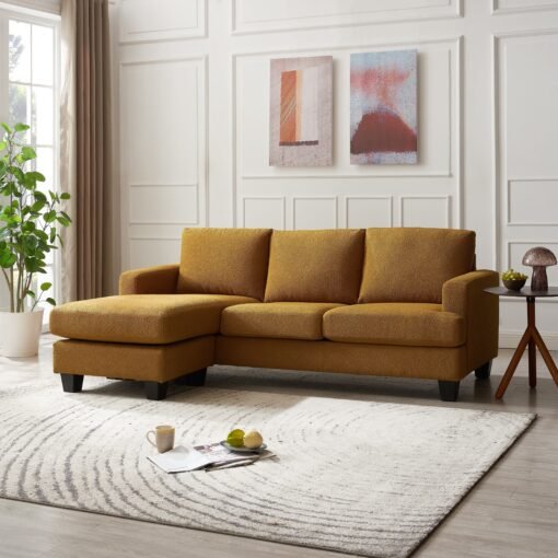 Hazel 3 Seater Reversible Chaise Sofa, Mustard Boucle Fabric - Image 2