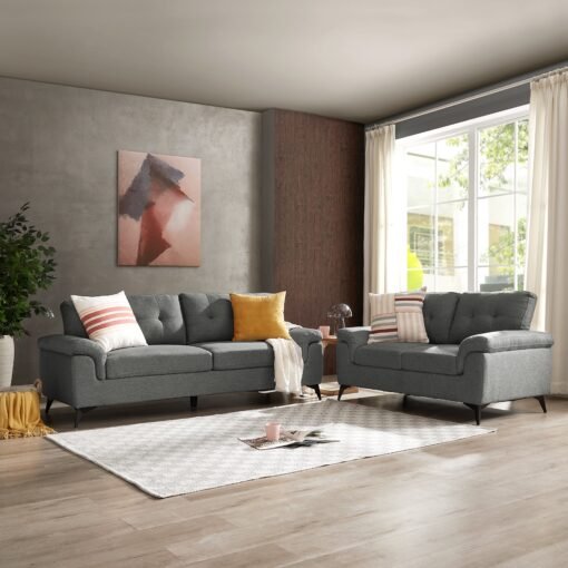 Dylan 3 Seater Sofa, Dark Grey Linen Fabric - Image 2