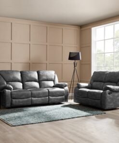 Enoch 2+3 Seater Recliner Sofa Set, Dark Grey Faux Leather
