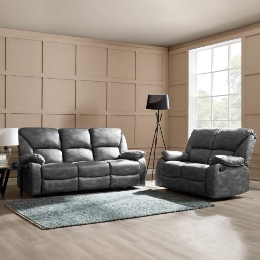 Enoch 2+3 Seater Recliner Sofa Set, Dark Grey Faux Leather