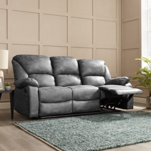 Enoch 2+3 Seater Recliner Sofa Set, Dark Grey Faux Leather - Image 2