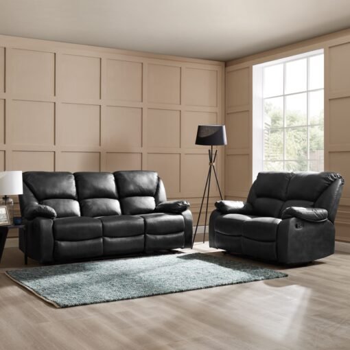 Enoch 3 Seater Recliner Sofa, Black Faux Leather - Image 8
