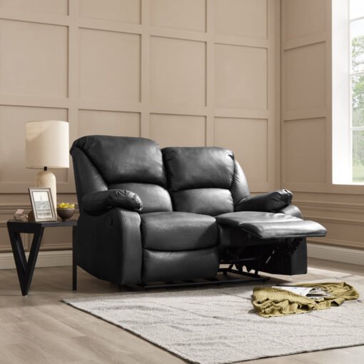 Enoch 2+3 Seater Recliner Sofa Set, Black Faux Leather - Image 3