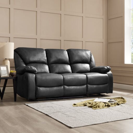 Enoch 3 Seater Recliner Sofa, Black Faux Leather - Image 2