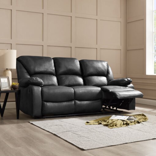 Enoch 3 Seater Recliner Sofa, Black Faux Leather