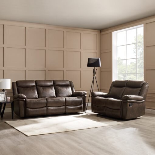 Rowan 2+3 Seater Recliner Sofa Set, Brown Faux Leather