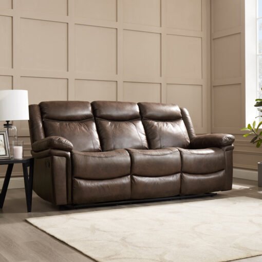 Rowan 3 Seater Manual Recliner Sofa, Brown Faux Leather - Image 2