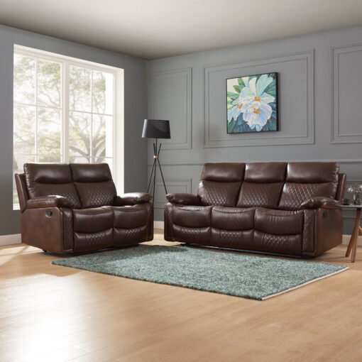 Carson 3 Seater Manual Recliner Sofa, Brown Faux Leather - Image 3