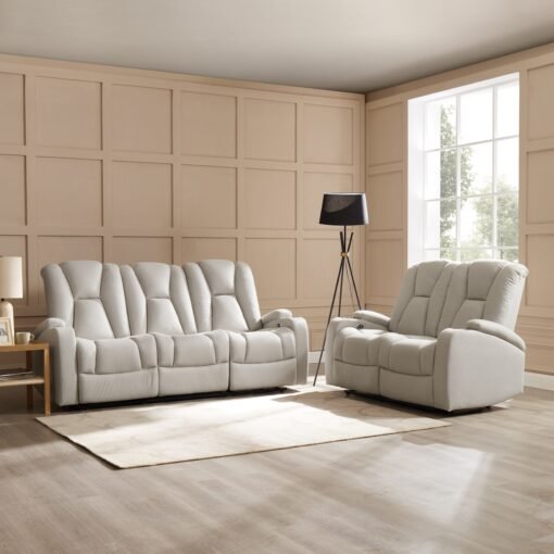 Hannah 3 Seater Electric Recliner Sofa, Light Grey Air Leather - Image 3