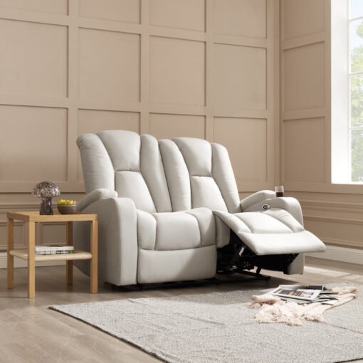 Hannah 2+3 Seater Electric Recliner Sofa set, Light Grey Air Leather - Image 3