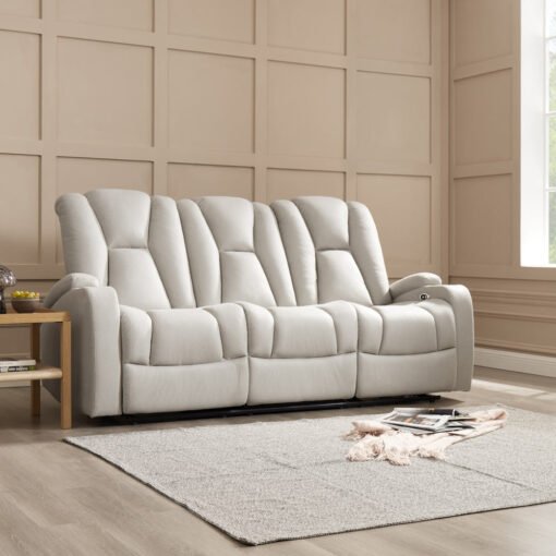 Hannah 3 Seater Electric Recliner Sofa, Light Grey Air Leather - Image 2